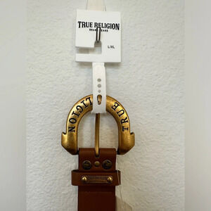 NWT True Religion Horseshoe Belt Studded Brown Gold L/XL